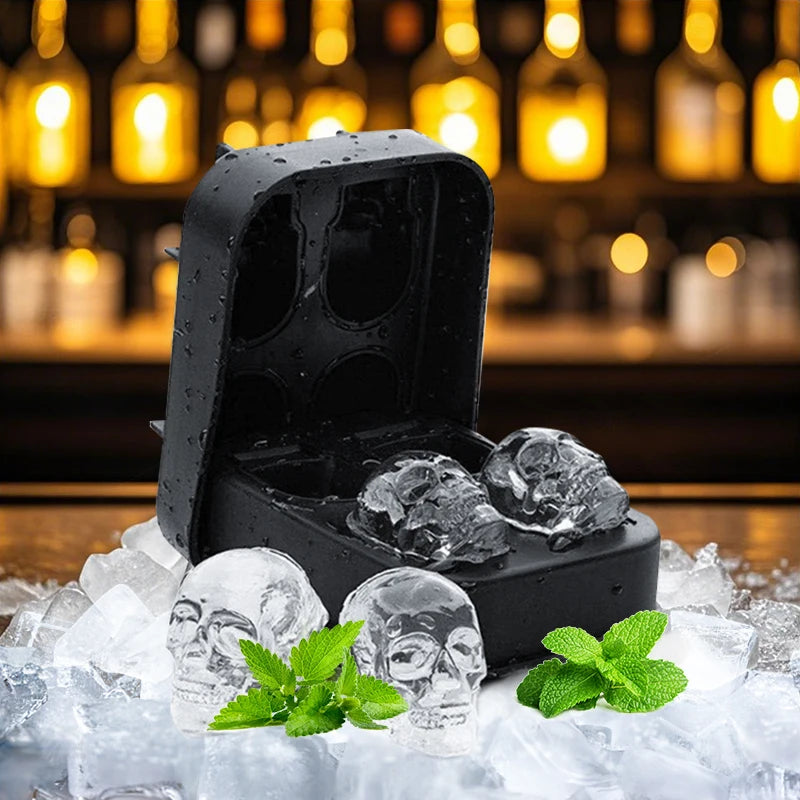 Factory Selling 4 Unit 3D Skull Silicone Ice Cube Mold BPA-Free Large Jello Tray for Food Wholesale Price