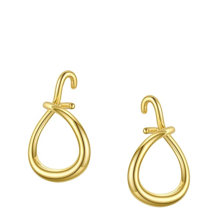 High Quality 18K Gold Plated Brass Jewelry Geometry Thick Line Earhooks Cuff Earrings for Women Accessories Earrings E201199