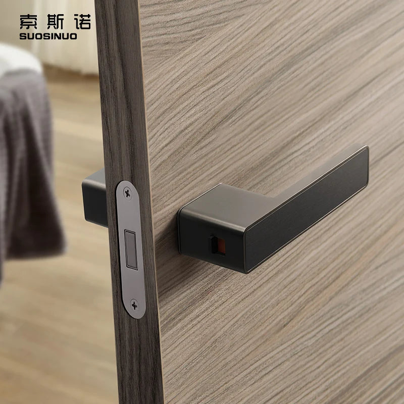 High Standard  Interior Bedroom Privacy Access Mute Grey Wooden Door Zinc Alloy Minimalist Modern Passage Door Lock Handle