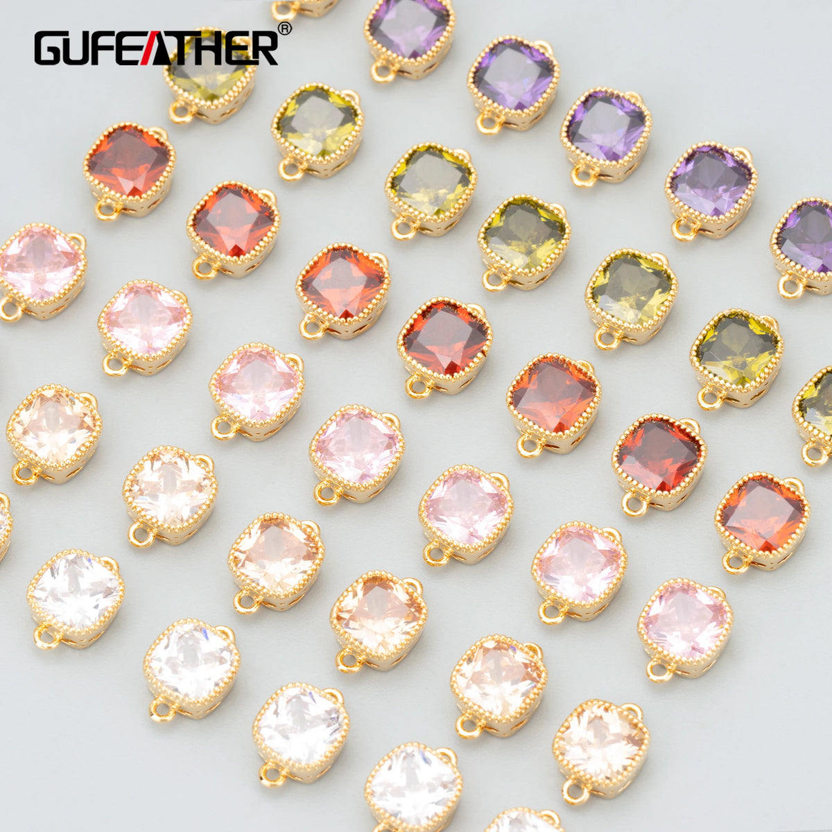 MC18 Women's 18K Gold Plated Brass Jewelry Accessories Nickel Free Copper Zircon Stones Two Jump Rings DIY Pendant 10Pcs/Lot MegaBDM