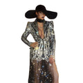 Luxury Party Dress Black Deep V Crystal Sequins Blazer Trailing Dress Ladies Sexy Rhinestones Suit Women Wedding Evening Gown