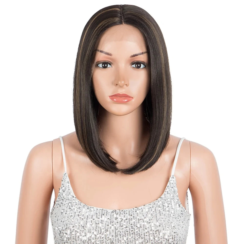 Synthetic Lace Wig Straight Short Bob Ombre Color Middle Part Lace Wigs Heat Resistant for Black Women Synthetic Human Hair Wigs