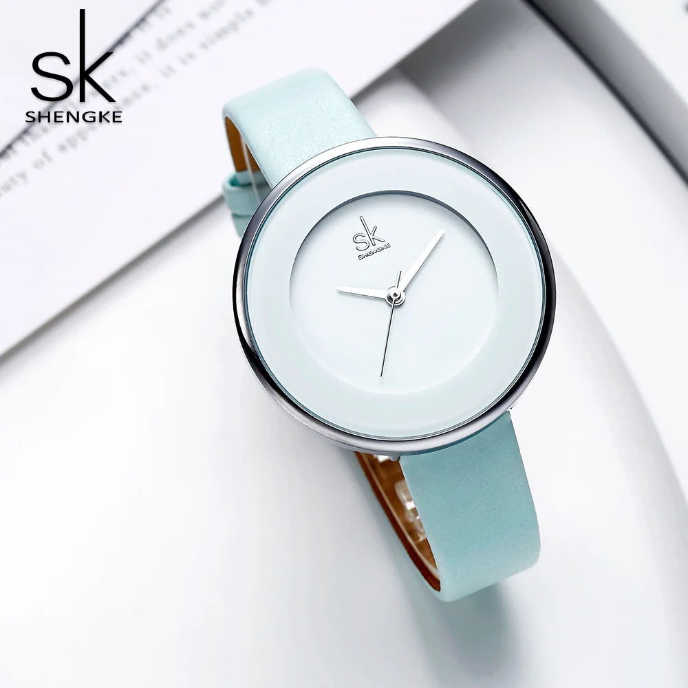 Factory Sale SHENGKE Brand for Series Alloy Case 38mm Dial Glass Leather Strap Girls Quartz Watch Japan Import K0084L MegaBDM