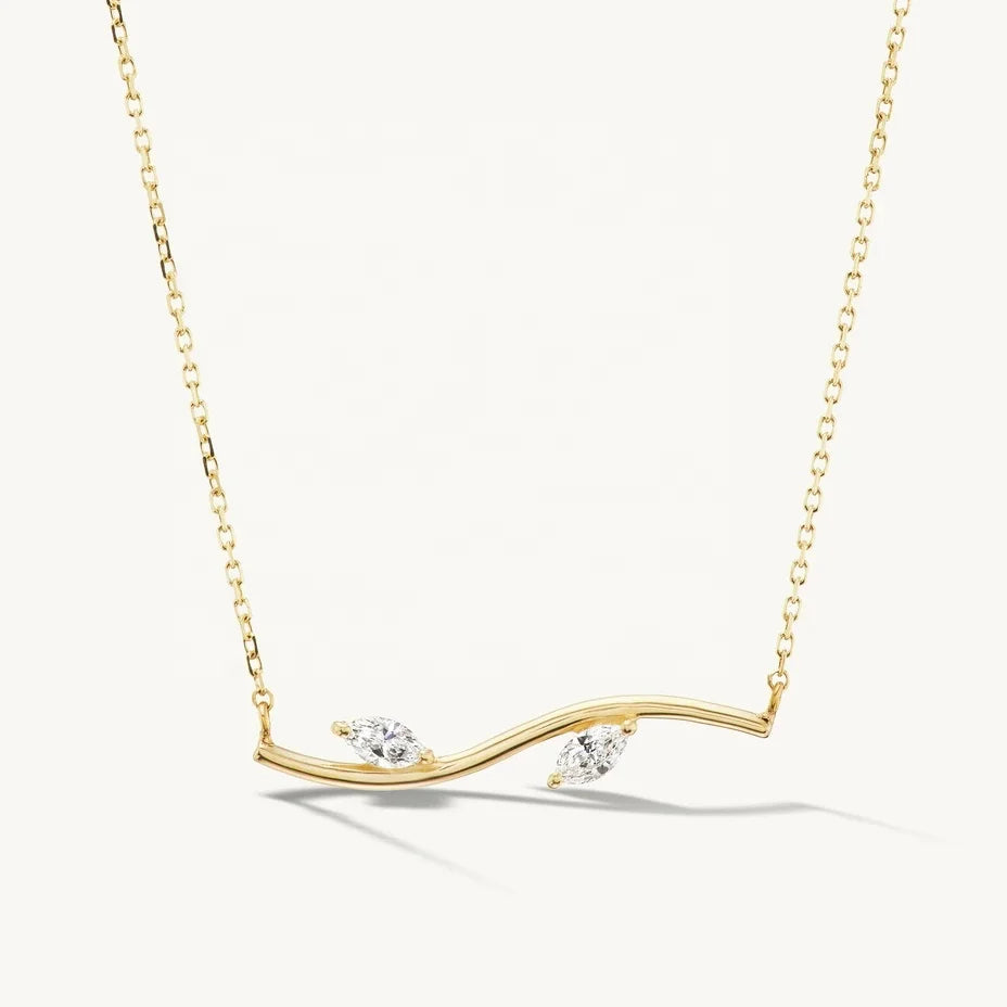 LOZRUNVE 925 Sterling Silver 14 Karat Gold 18k Gold Wave Prong Setting Simple Marquise CZ Pendant Necklace Choker
