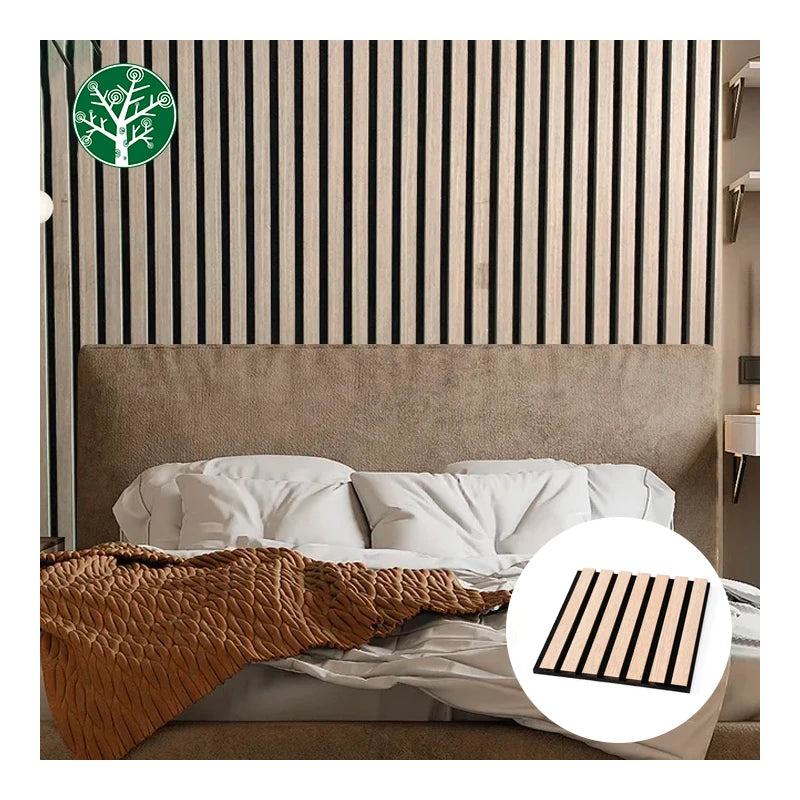 Modern 22mm Thick Eco-Friendly Wooden Slat Acoustic Wall Panels with Polyester Fiber for Home Office
