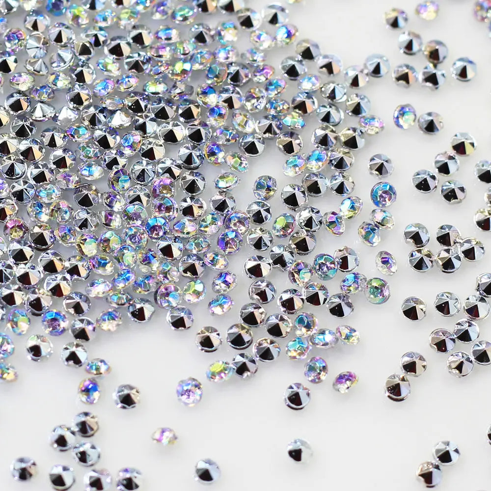 Shiny AB Plastic Diamond Pointed Nail Rhinestone Flat Back Stone Nail Stickers Non Hotfix Strass Diamond