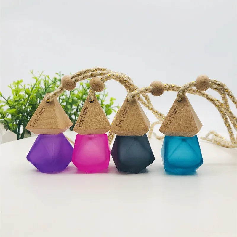 8ml  Wooden Cap Glass Empty Car Perfume Bottles Hanging Car air Freshener Bottle Wholesale