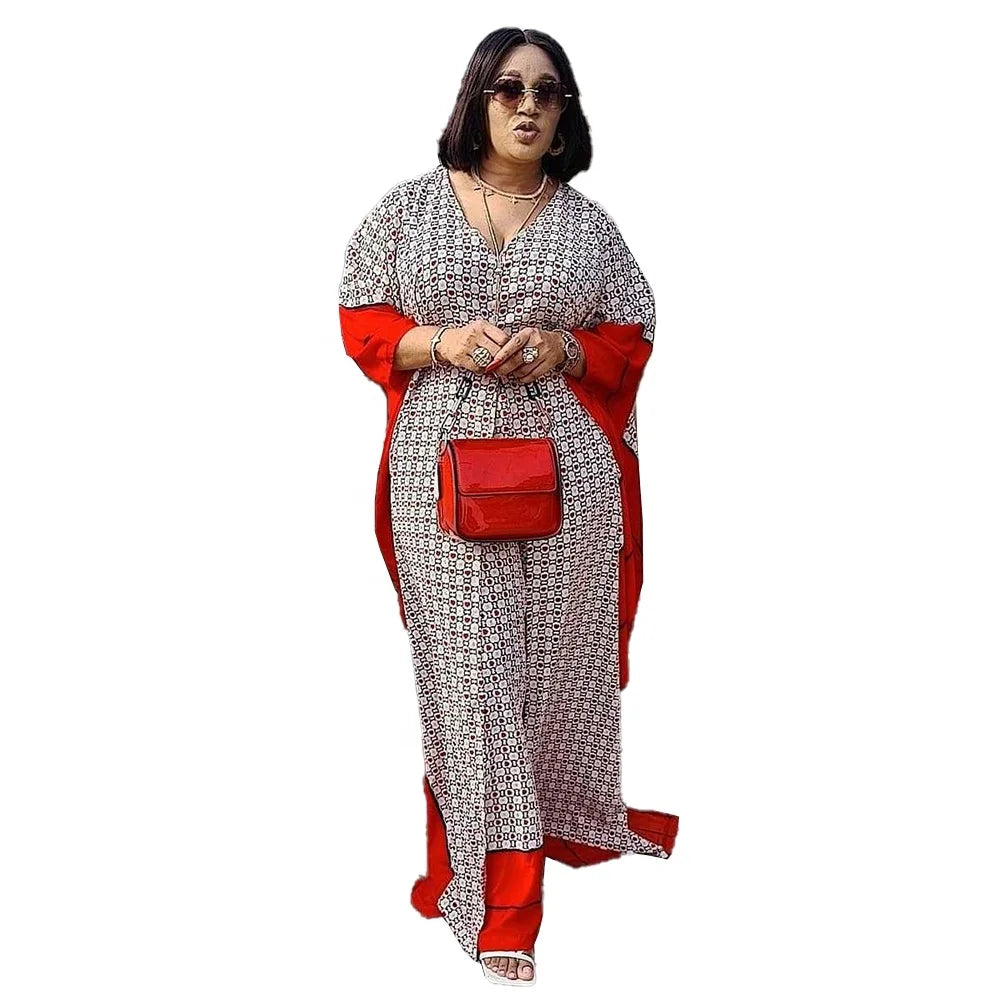 Stylish Women Two Piece Set Summer 2023 Chiffon Cardigan Africa Print Fabric Loose Pants African Clothing
