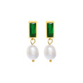 Emerald Black Zircon Baroque Fresh Water Pearl Earrings Female Stainless Steel Earring