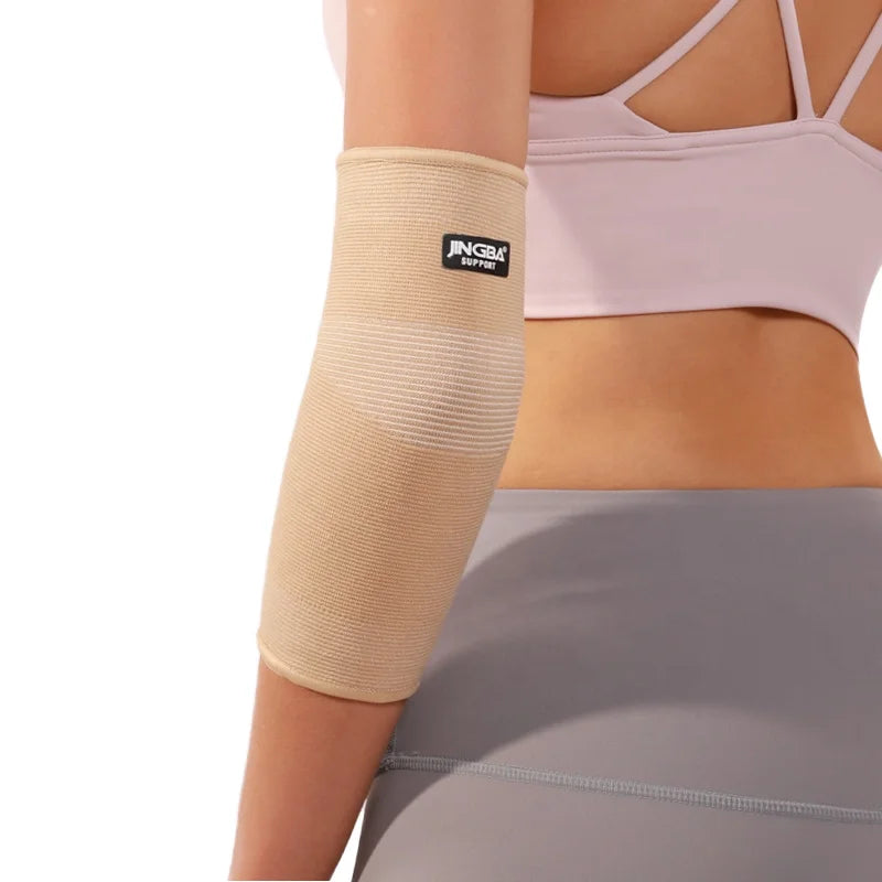 JINGBA Unisex Beige Knitted Compression Elbow Support Brace Pads Sleeves Fast Delivery for Baseball Basketball Breathable