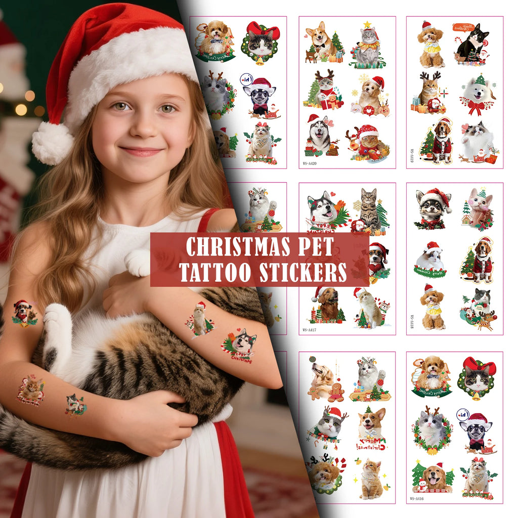 Christmas Temporary Tattoos for Kids & Pets | Washable Stickers for Cups Stationery | Water Transfer Designs