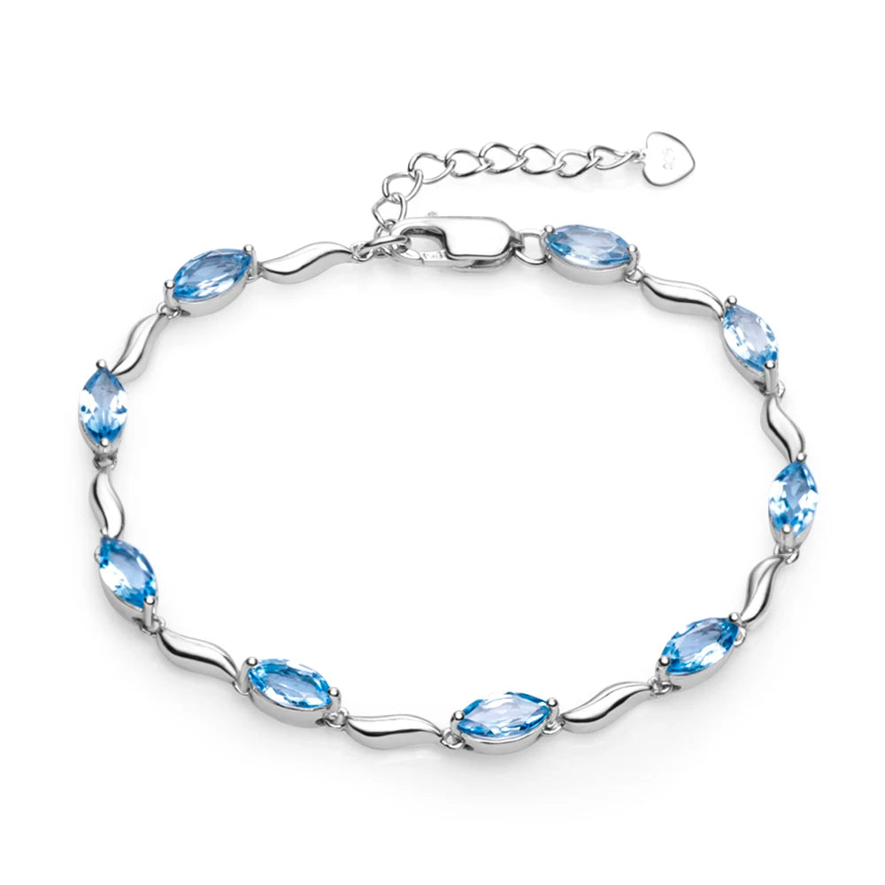 Abiding Jewelry Latest Design 925 Sterling Silver Swiss Blue Topaz Natural Gemstone Bracelet for Gift