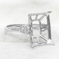 Sterling Silver 10*14mm Semi Mount Ring Square Shape Empty Frame Blank Claw Setting S925 Base Without Center Stone for Inlay DIY