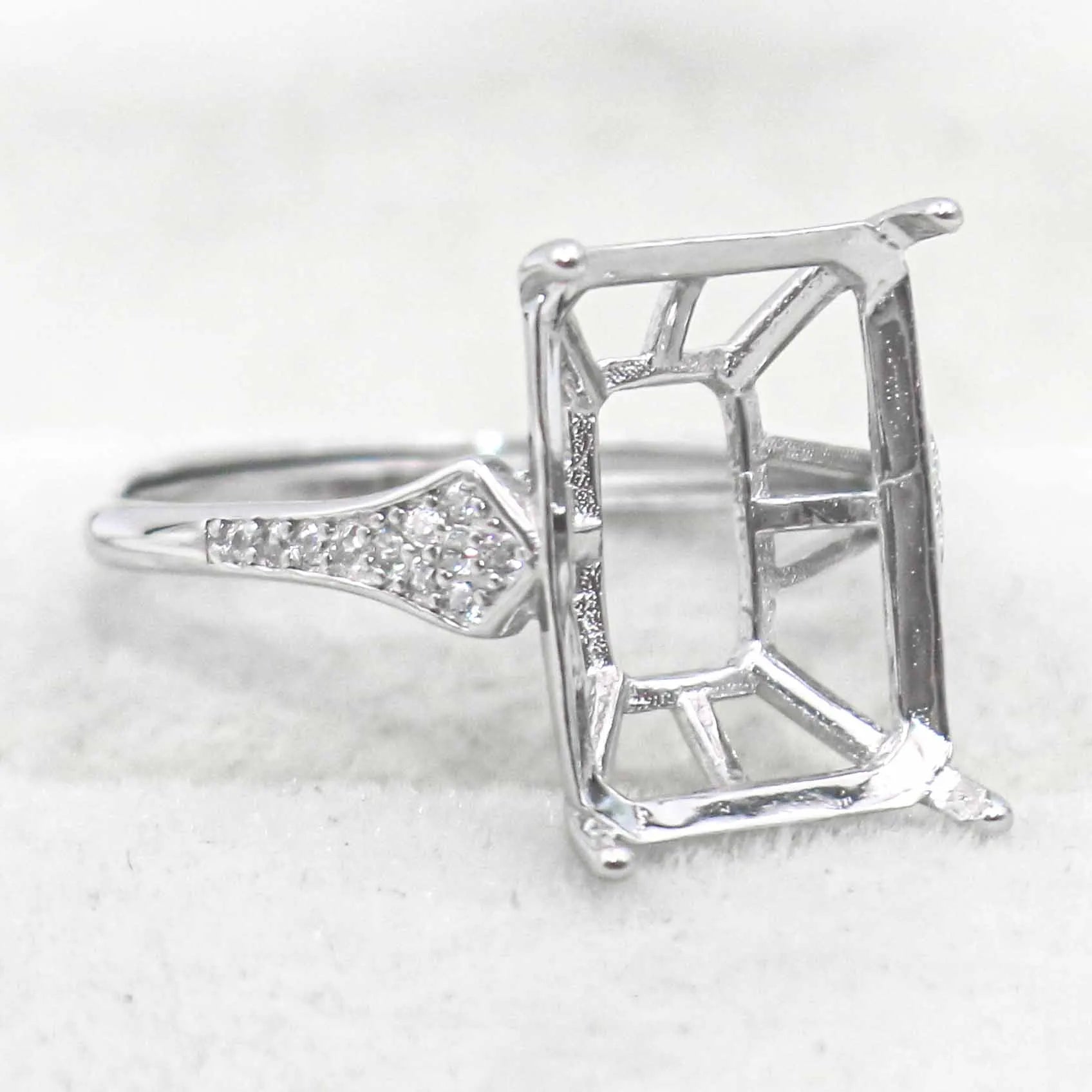 Sterling Silver 10*14mm Semi Mount Ring Square Shape Empty Frame Blank Claw Setting S925 Base Without Center Stone for Inlay DIY