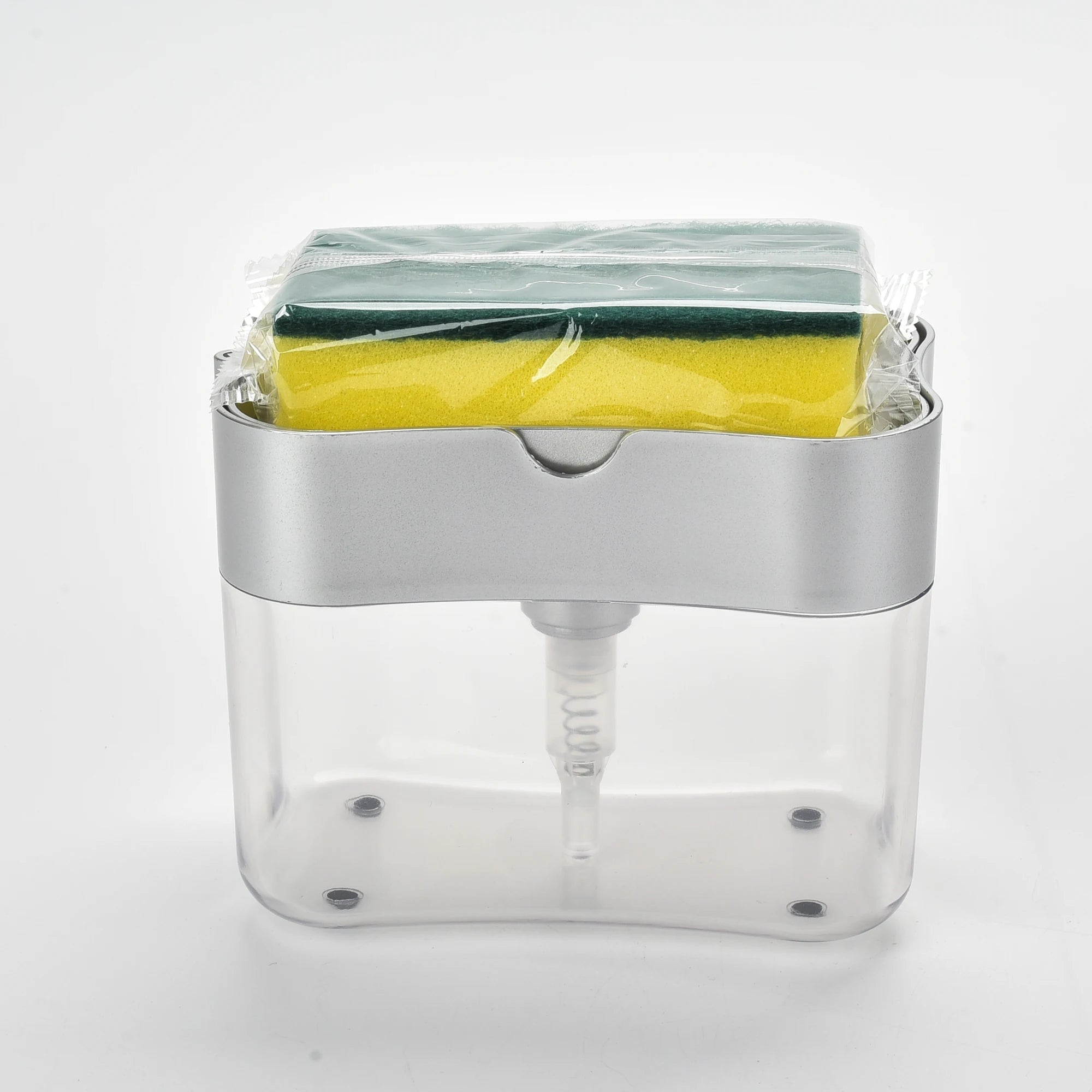 Kitchen Accessories 2 in 1 Plastic Soap Pump Dispenser with Cleaning Sponge Press Cleaning Liquid the Detergent Container