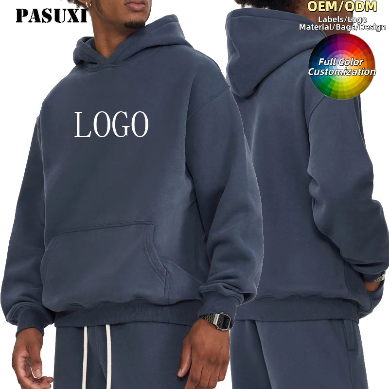 PASUXI New Mens Oversized Hoodie Fashion Solid Color Pullover Large Size Spring and Autumn Casual O Neck Hoodies
