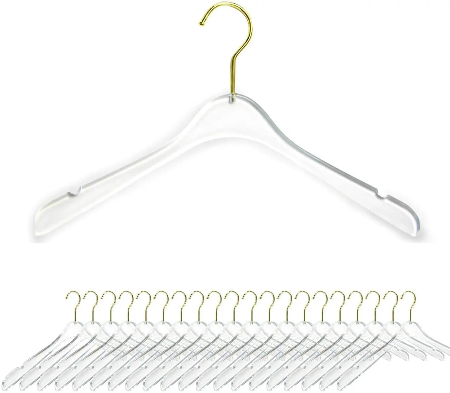 Clear Acrylic Hangers 20 Pack  Plastic Hangers Non-Slip with Golden Chrome Steel Hook Clothes Hangers Space Saving