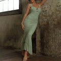 New Design Women's Solid Color Suspender Long Fishtail Dress V-Neck High Waist Maxi Length Breathable Factory Wholesale