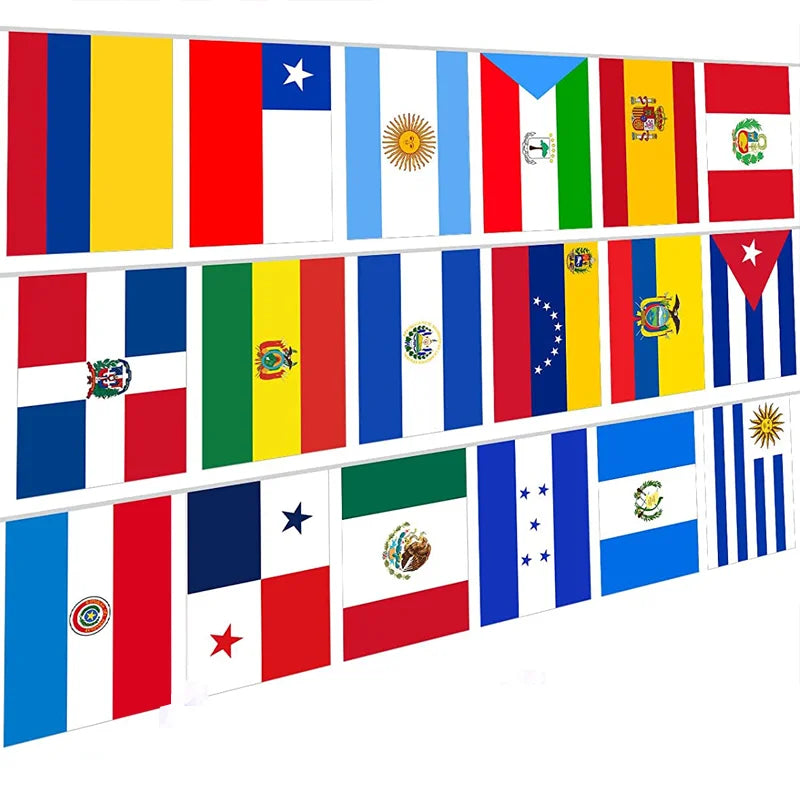 New Design 32-Nation String Paper Flag Decorative Bunting for Games Plastic Polyester Silk Hanging Flag