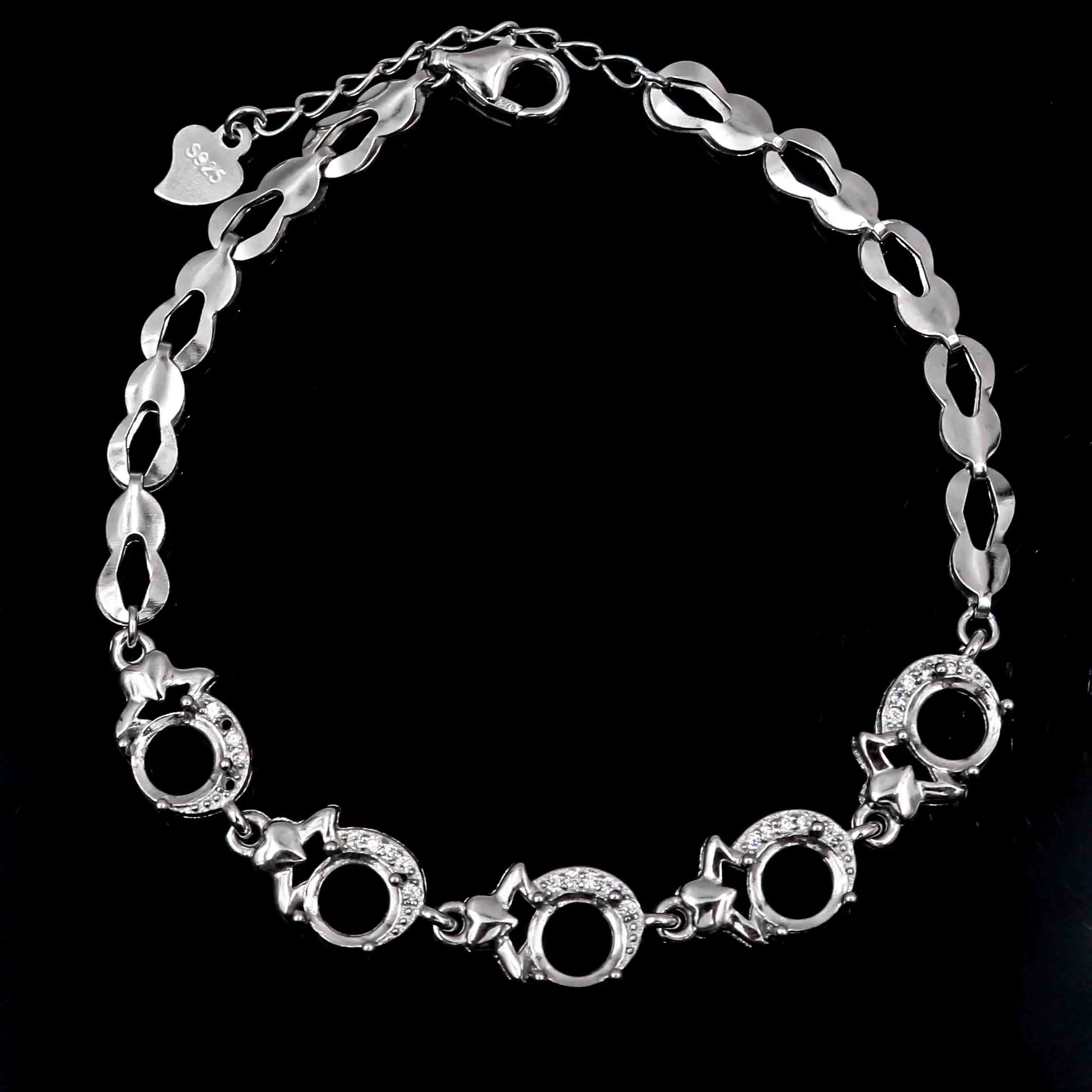 Sterling Silver 6*6mm Semi Mount Bracelet Empty Support Blank Claw Setting S925 Mountain Base Holder Without Stone Inlay for DIY