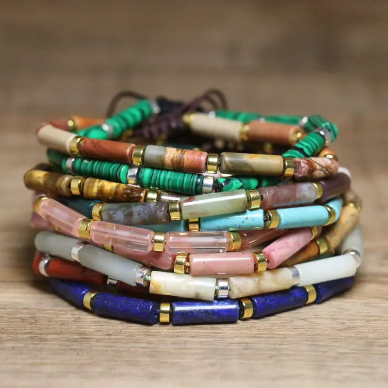 Dainty Natural Picasso Stone Bracelet Amethyst Tiger Eye  Lapis Lazuli Beaded Bracelet Yoga Healing Bracelet for Women Jewelry