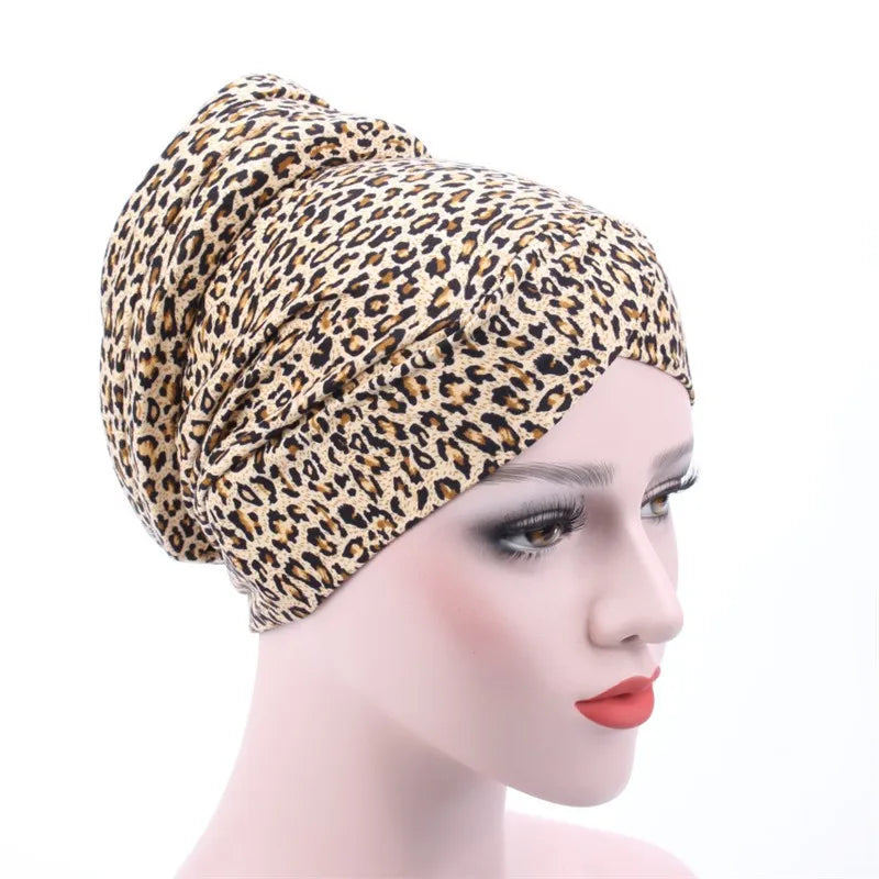 Cotton Floral Leopard Print Muslim Turban Scarf Women's Ethnic Inner Hijab Caps Arab Wrap Head Scarves Floral Leopard Print for