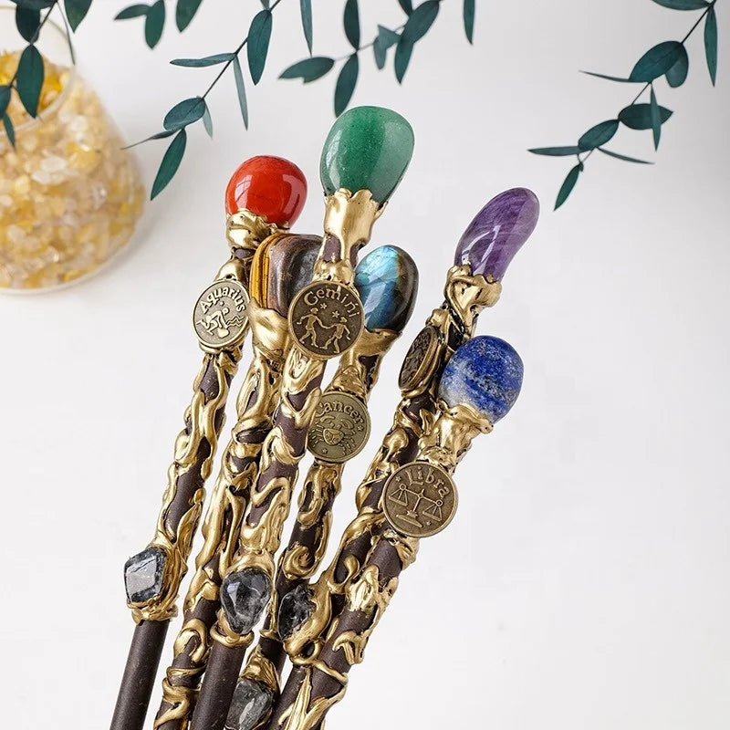 30cm Hot Selling Natural Crystal Raw Stone Twelve Constellations Magic Wand Double Headed Crystal Fairy Stick Path Accessories