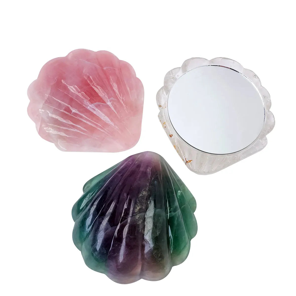 Wholesale Healing Crystal Hot Sales Rose Quartz Carving Shell Mirror Carfts for Gifts