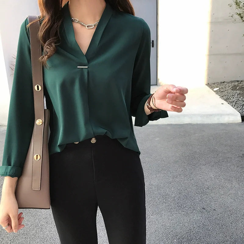 Womens Tops Spring Korean Blouses Casual Long Sleeve Ladies Shirts Green Blouses Shirt Ladies Tops