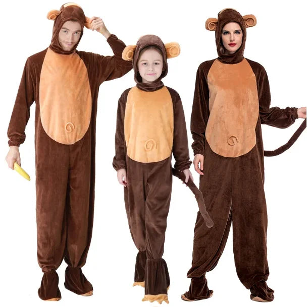 Family Match Monkey Cosplay Costume Adult Parent-Child Performance Animal Clothing Role Play Monkey Jumpsuit Costume