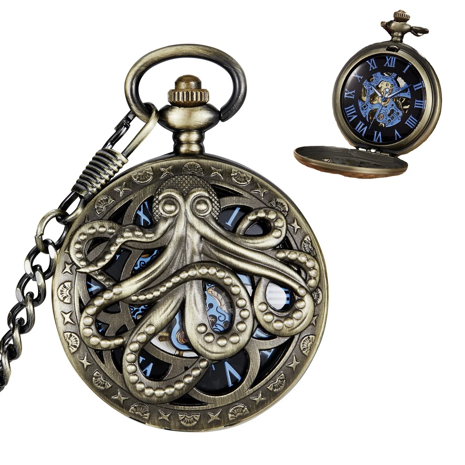 Mixed 7 Models Antique Classic Embossed Hollow Mechanical Dial Watch with Zinc Alloy Case Roman Pocket Watches