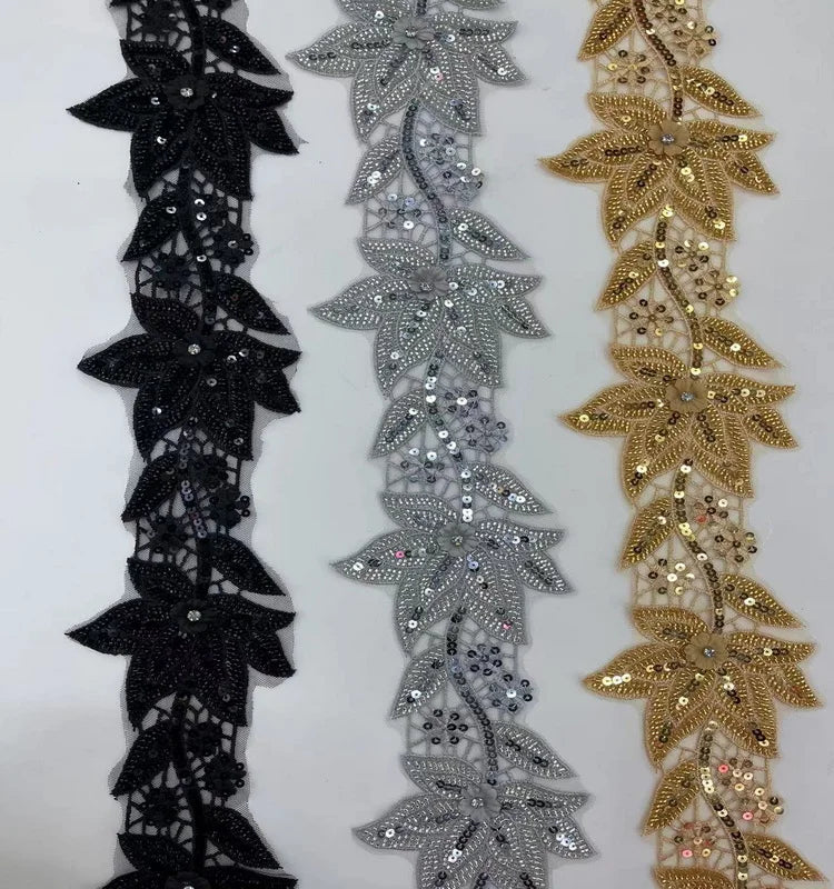 2022 New Lace Ribbon  Sequins Beaded Lace Fabric Embroidery Lace Trim for Clothing Accessories