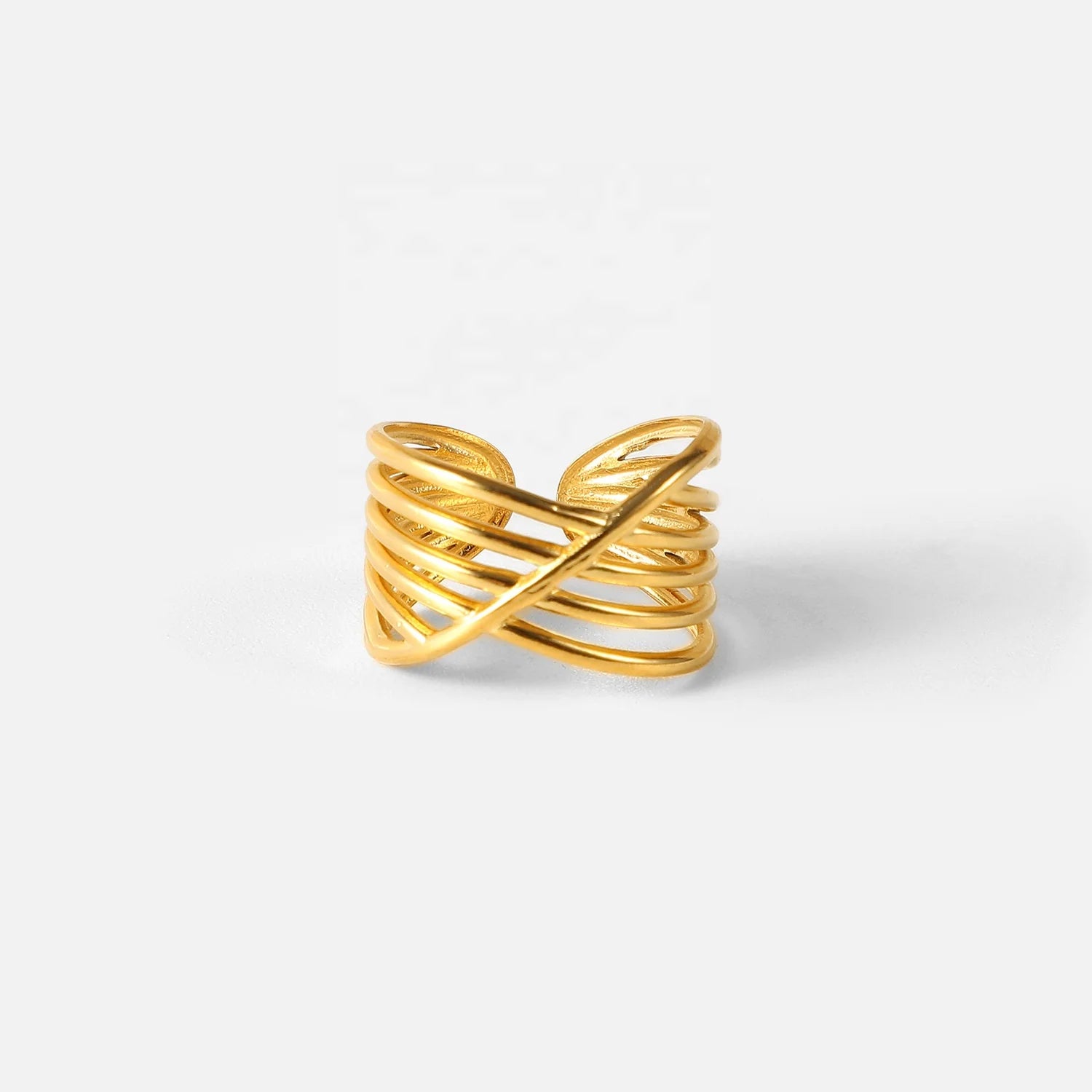 BINSHUO Pvd Gold Plated Stainless Steel Rings Jewelry Multi Layer Geometric Cross Open Adjustable Rings for Women