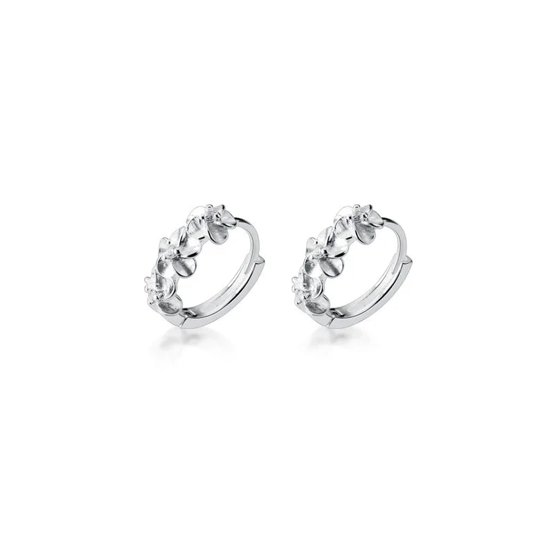 Flower Shape with Zircon Stone Small 925 Sterling Silver Hoops Earrings Fashion Jewelry for Women
