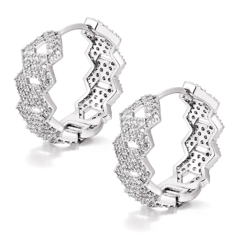 2021 EMER Fashion Hip Hop Earrings Iced Out Bling Zircon Jewelry Gold Silver Rose Gold Plated Earrings Jewelry