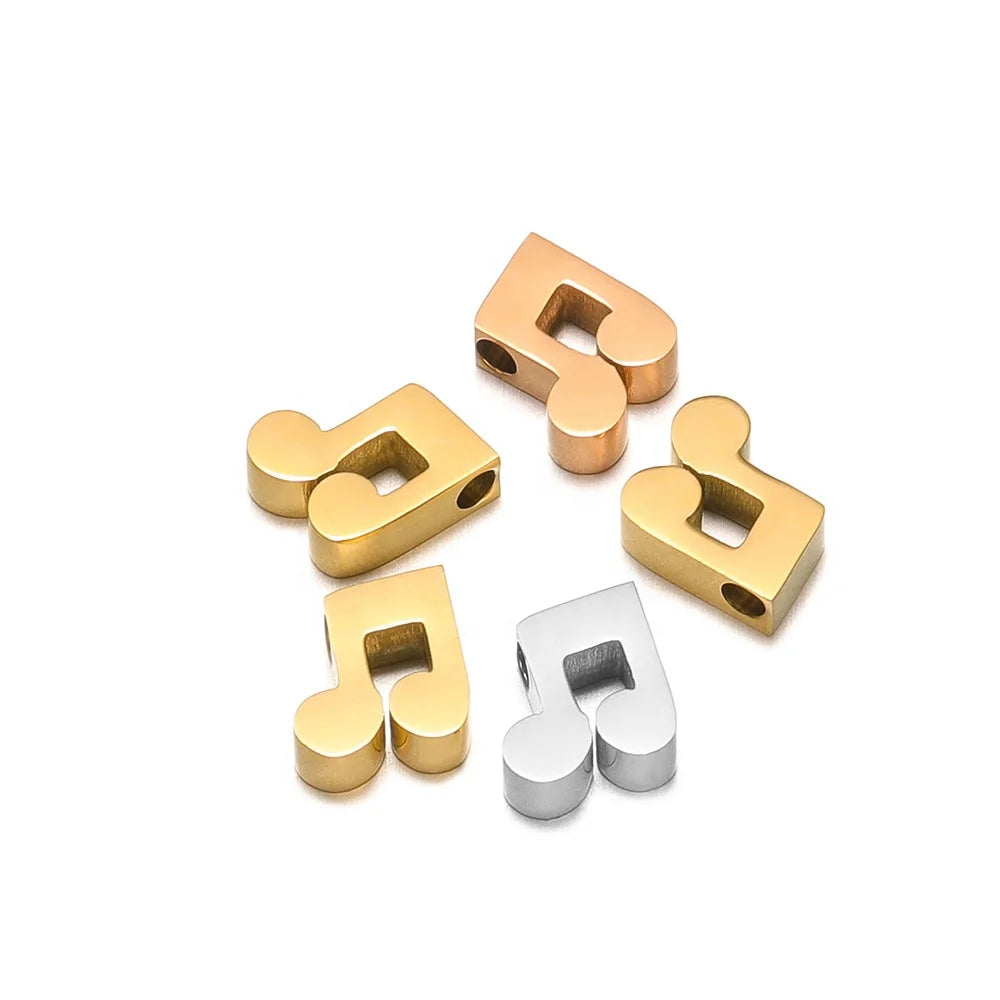 5Pcs 8mm Stainless Steel Musical Note Beads Gold Color Bracelet Spacer Bead for DIY Jewelry Findings Handmade Necklace Making