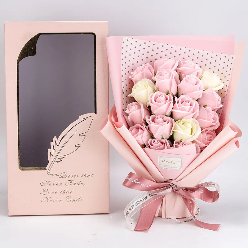 Artificial Soap Flower Acacia Rose Bouquet Clear Holding Gift Basket Decorative Artificial Soap Flower