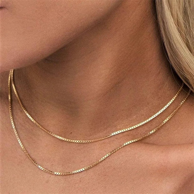 2mm 3mm Tarnish Free Waterproof Stainless Steel 18k PVD Gold Plated Link Chain Box Collarbone Choker Necklace Trendy Anniversary