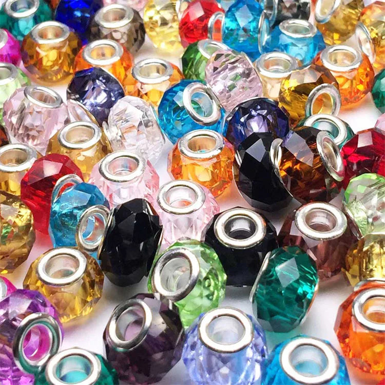 Colorful Zircon Big Hole Faceted Crystal European Loose Beads for Bracelets DIY