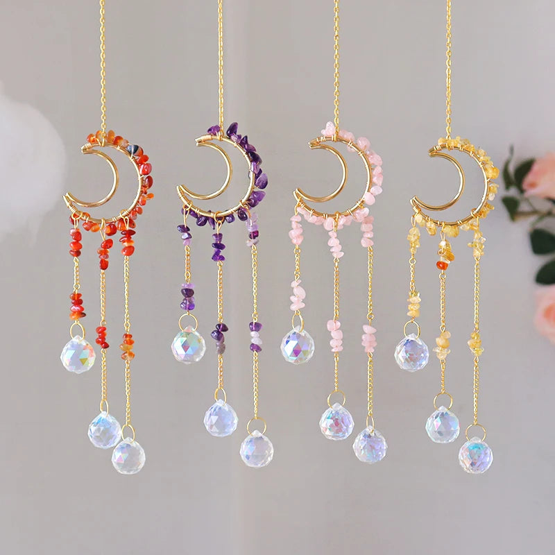 Natural Crystal Sun Catcher Crystal Hanging Suncatcher Healing Amethyst Rose Quartz Home Car Decoration