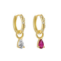 925 Sterling Silver Red Water Drop Zirconia Pendant 18K PVD Gold Plated Classic Huggie Earrings Gift for Woman