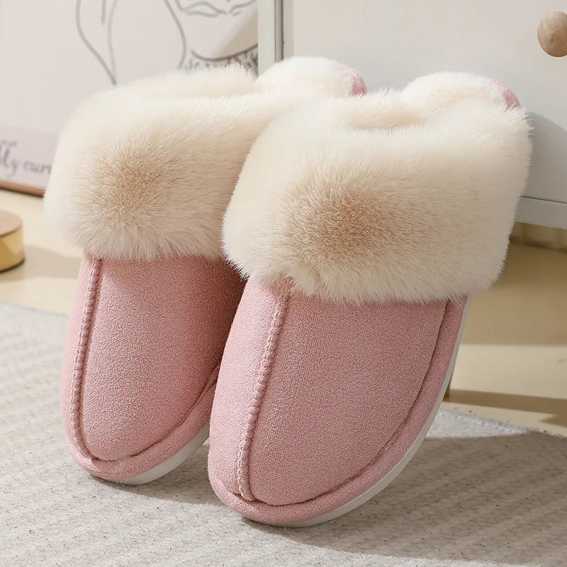 2024 Autumn Winter Fashionable Indoor for Slippers for Women and Men Plush Faux Suede Fur Soft Non-slip Warm Fluffy Slides