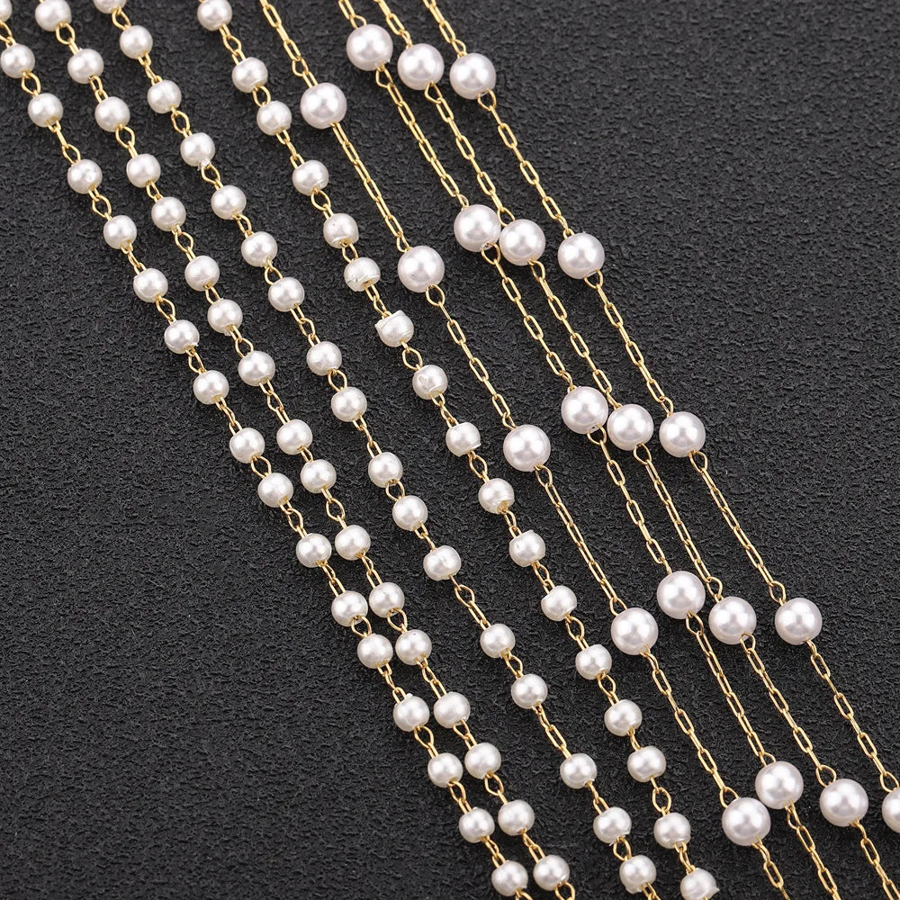 Wholesale Bulk Tarnish Free 18k Gold Stainless Steel Imitation Pearl Chain Roll Water Resistant Tarnish Free for Jewelry Making