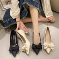 Pointed High Heels Summer New Mid-heeled Korean Version Shallow Heel Bow Single Shoe Women