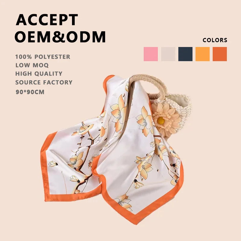 DOMOHO New 70cm Printing Kerchief Scarf Beach Sunscreen Terylene Square Fashion Silk Hijab Scarf Kerchief