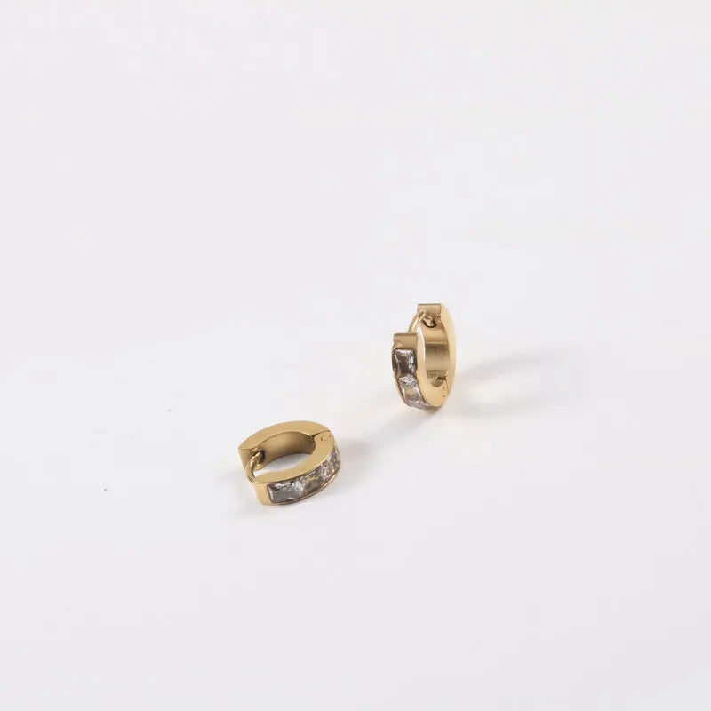 Fenny 18K Gold-plated Wholesale Waterproof&No Fade Delicate Clear Zirconia Huggie Stainless Steel Earring for Women