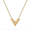 New Design Stainless Steel Letter V Clavicle Necklace Earring Set for Women Ladies