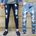 Mens Blue Ripped Jeans Distressed Knee Hole Denim Pants American Hip Hop Destroyed Streetwear Trousers Skinny Jeans