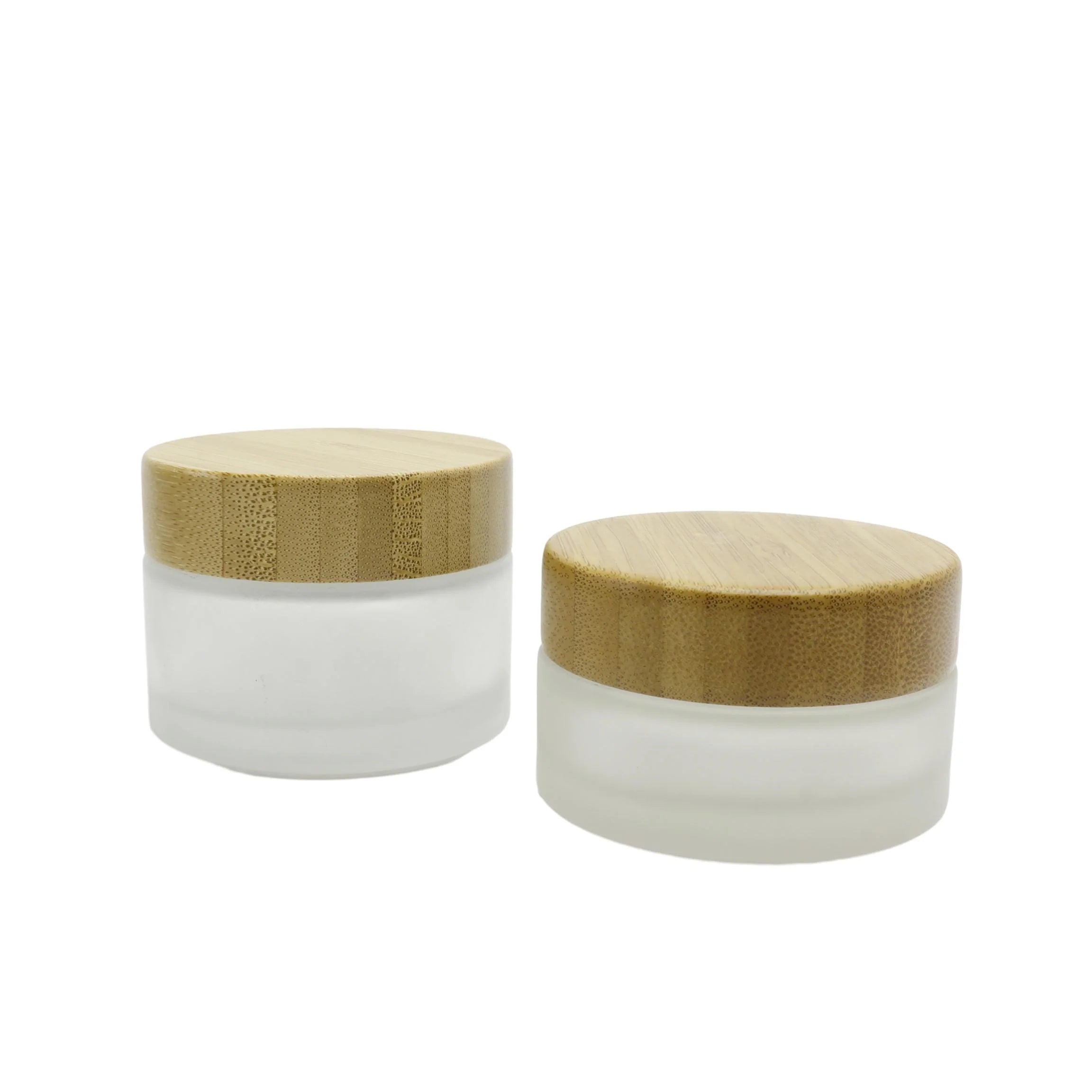Wholesale 20g 30g 50g 100g Transparent Glass Jar Empty Frosted Clear Glass Cosmetic Jars With Bamboo Lids