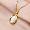 Natural White Shell Oval Shaped Pendant Gold Plated Stainless Steel Necklace for Women